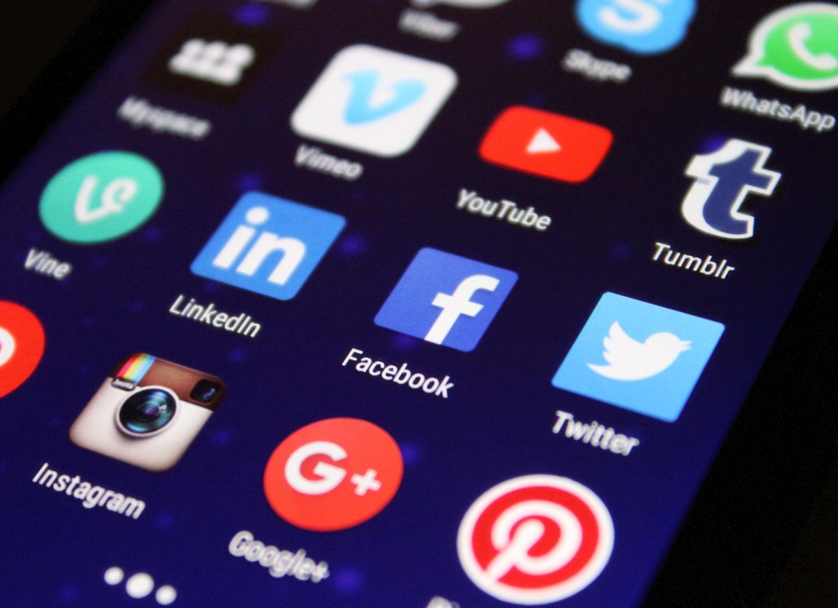 Social-media icons on a phone screen