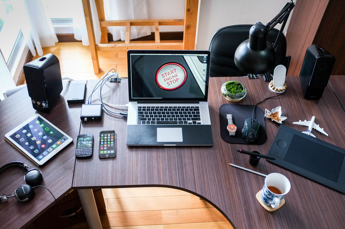 A shared workspace with electronic devices
